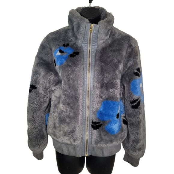 Marc New York Andrew Marc Faux Fur & Leather Jacket Gray Floral Small - Picture 1 of 7